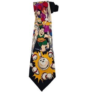 Vintage Flintstones Tie 90s Hanna Barbera Silk Necktie Bowling Fred Barney Wilma